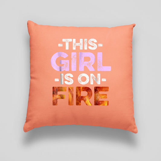 This Girl Is On Frie Print Linen Cushion, Feminist Cushion Light Red