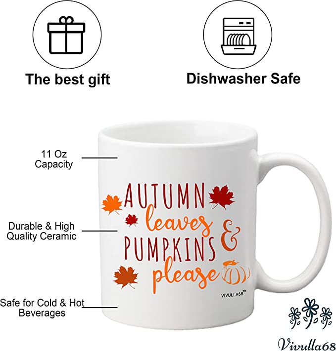 Vivulla68 Autumn Leaves and Pumpkin Please 11oz Mug Sweater Weather Coffee Mug Fall Coffee Mug Cups Gift Ideas Autumn Coffee Mug Hello Pumpkin Thanksgiving Mug Gift For Her