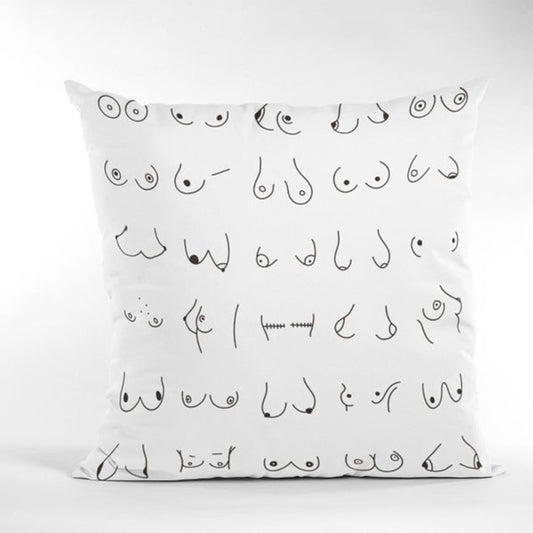 Boob cushion, nude girls boobs, feminist decor Print Linen Cushion