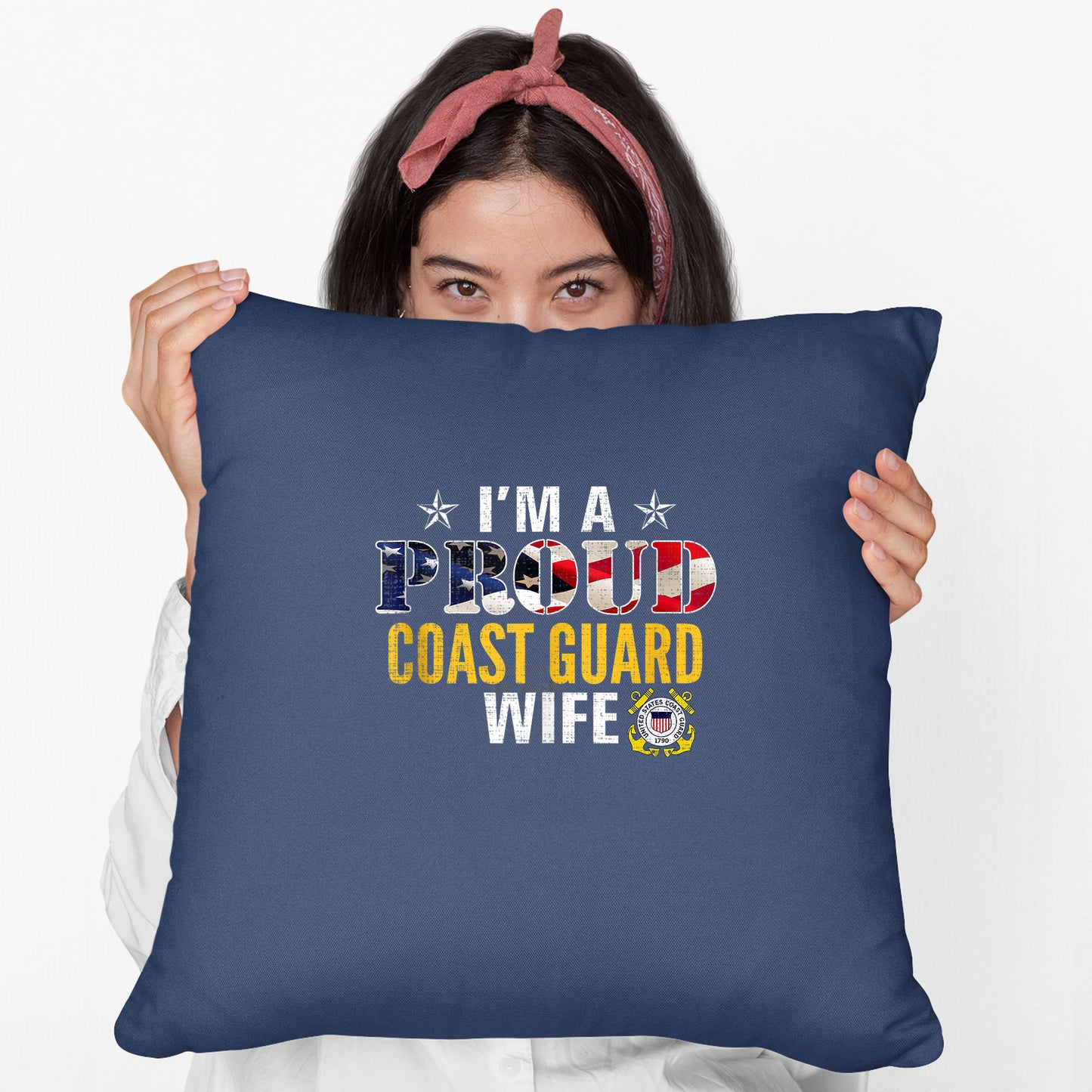 Memorial Day 2021 Coast Guard Wife Cushion Im A Proud Coast Guard Wife American Flag Gift For Veteran Cushion, Print Linen Cushion