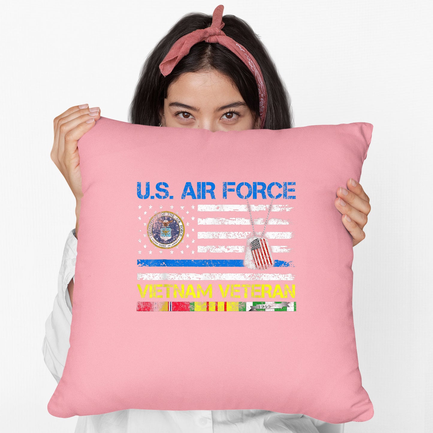 Men US Air Force Vietnam Veteran USAF Veteran Flag Vintage Cushion, Print Linen Cushion