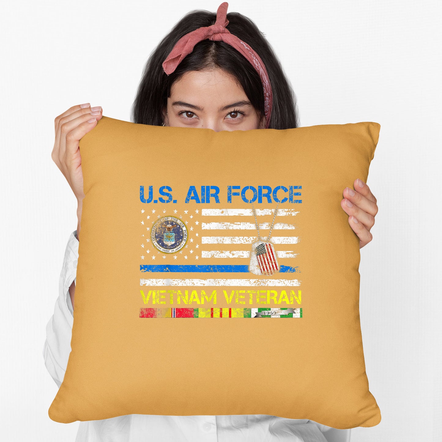 Men US Air Force Vietnam Veteran USAF Veteran Flag Vintage Cushion, Print Linen Cushion