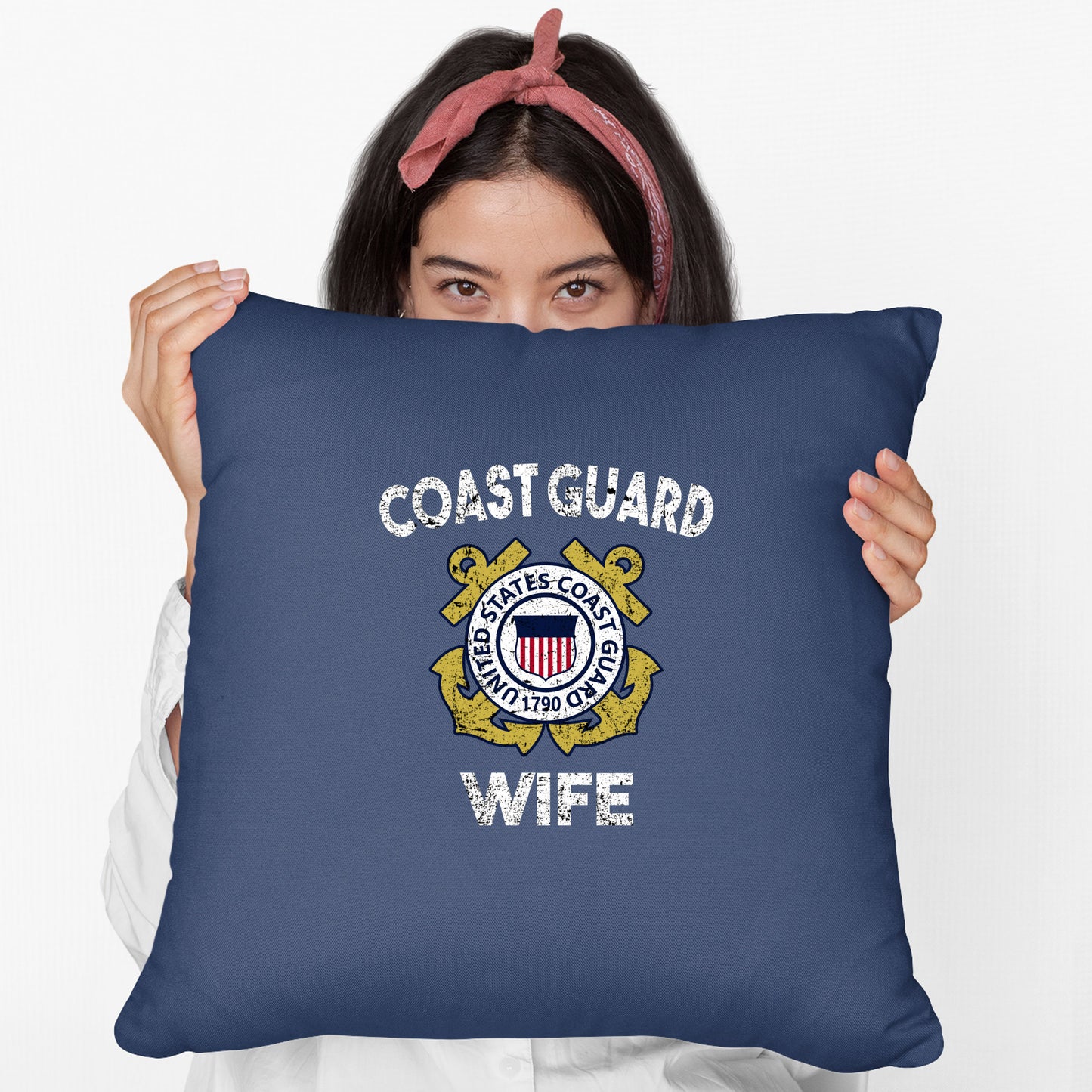 Memorial Day 2021 Coast Guard Wife Cushion Proud US Coast Guard Wife Military Pride Cushion, Print Linen Cushion