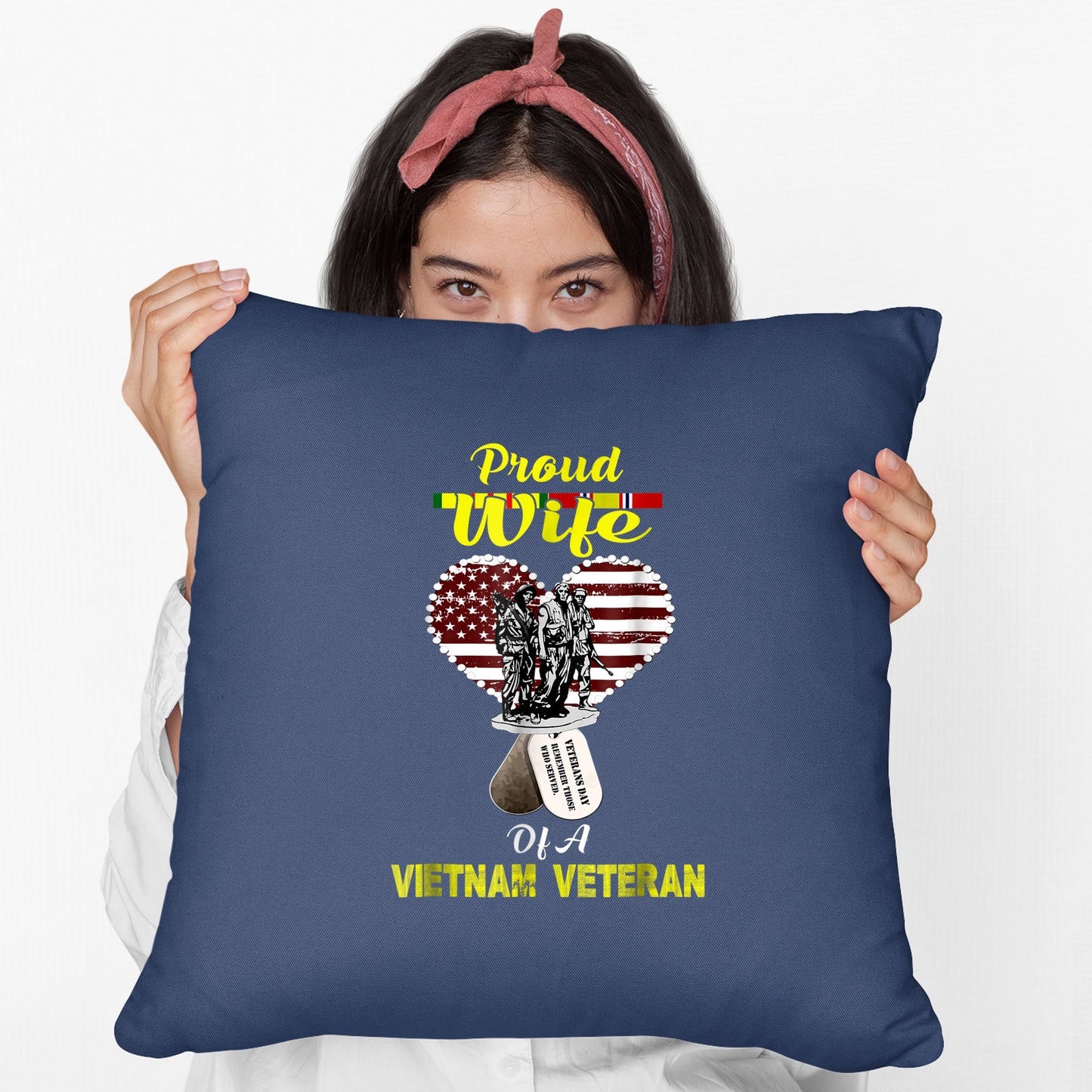 Proud Vietnam Veteran US Flag Ribbon Father Gift Tee Cushion, Print Linen Cushion