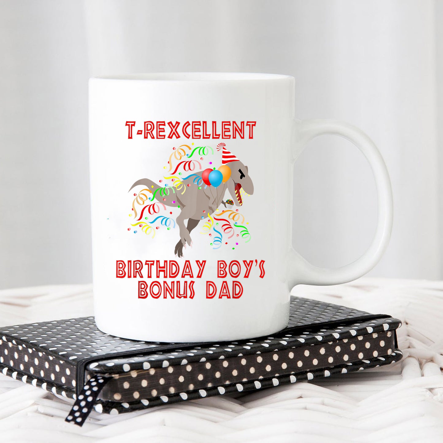 Bonus Dad Mug Trexcellent Dinosaur Birthday Boys Bonus Dad Family Party Mug , 11oz or 15oz, Happy Fathers Day Gift Ideas For Dad