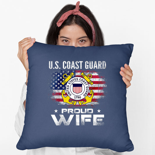 Memorial Day 2021 Coast Guard Wife Cushion US Coast Guard Proud Wife With American Flag Gift Veteran Cushion, Print Linen Cushion