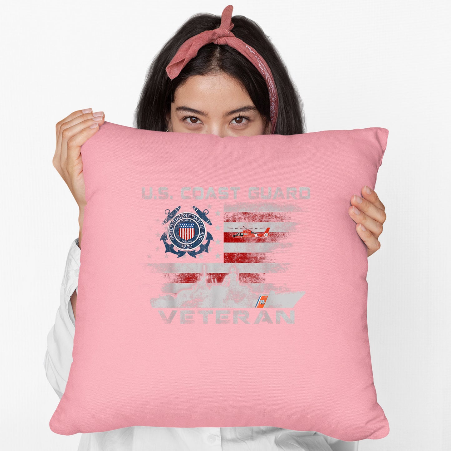 Memorial Day 2021 Coast Guard Veteran Cushion US Coast Guard Veteran Flag Cushion, Print Linen Cushion