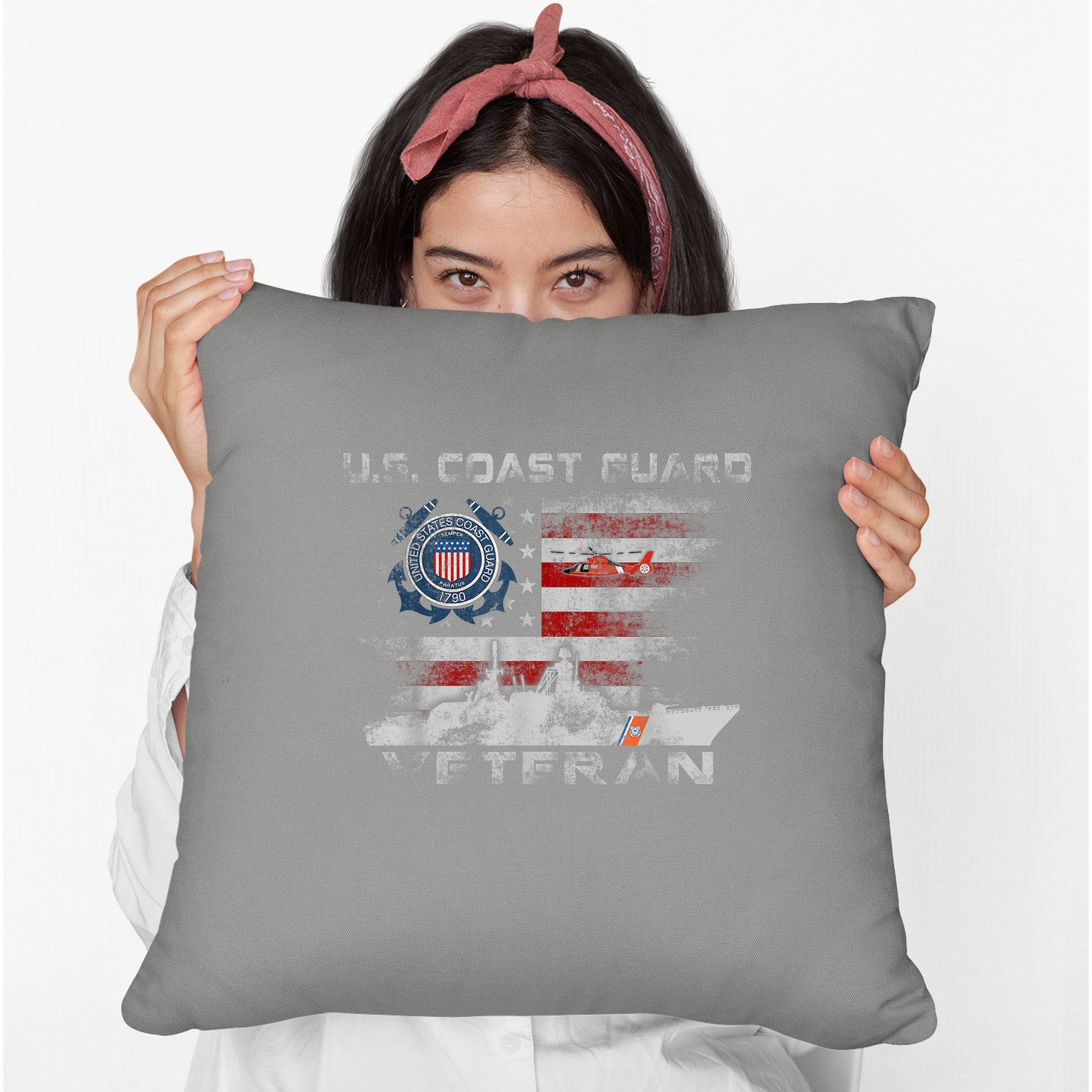 Memorial Day 2021 Coast Guard Veteran Cushion US Coast Guard Veteran Flag Cushion, Print Linen Cushion