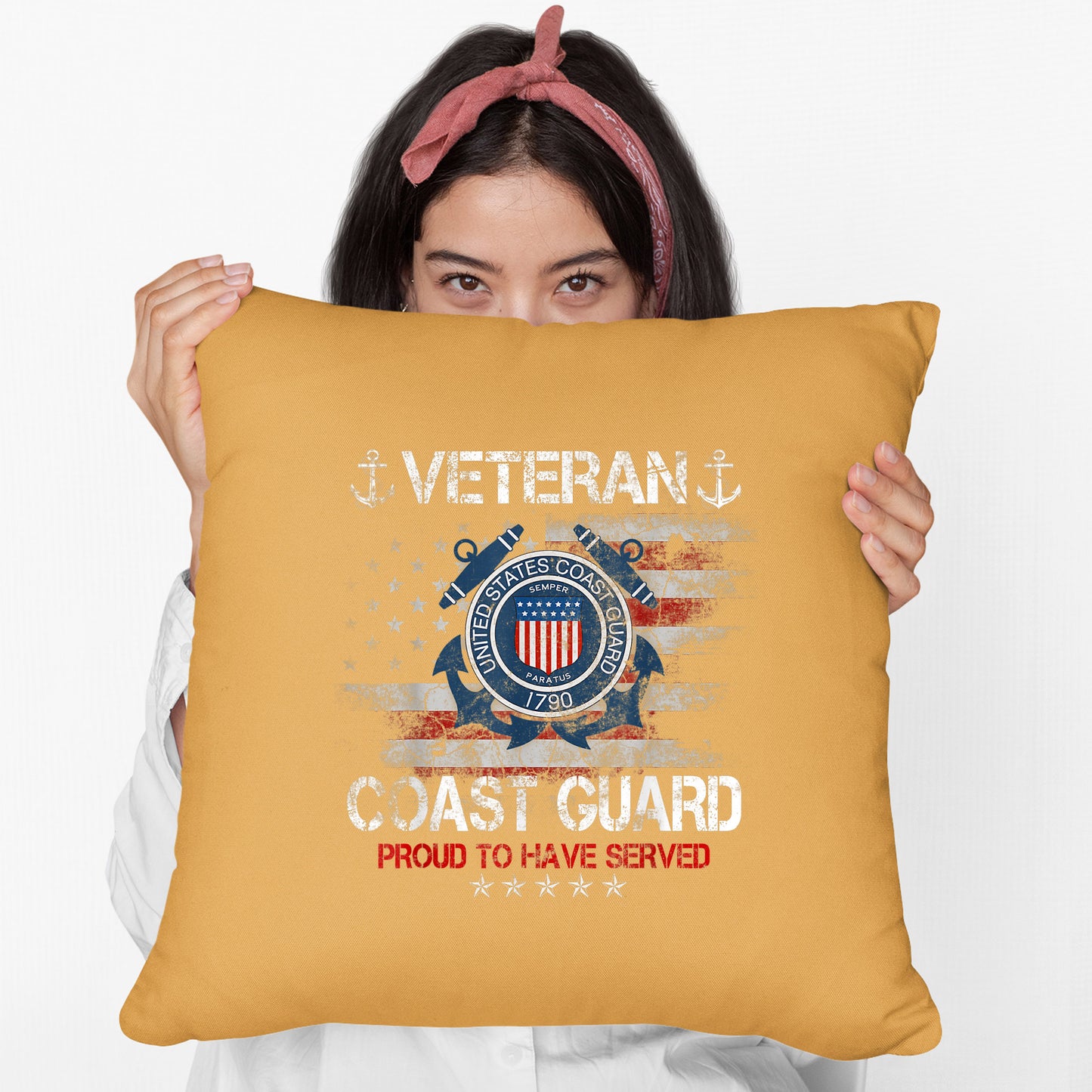 Memorial Day 2021 Coast Guard Veteran Cushion Veteran US Coast Guard Proud To Have Served USCG Veteran Cushion, Print Linen Cushion