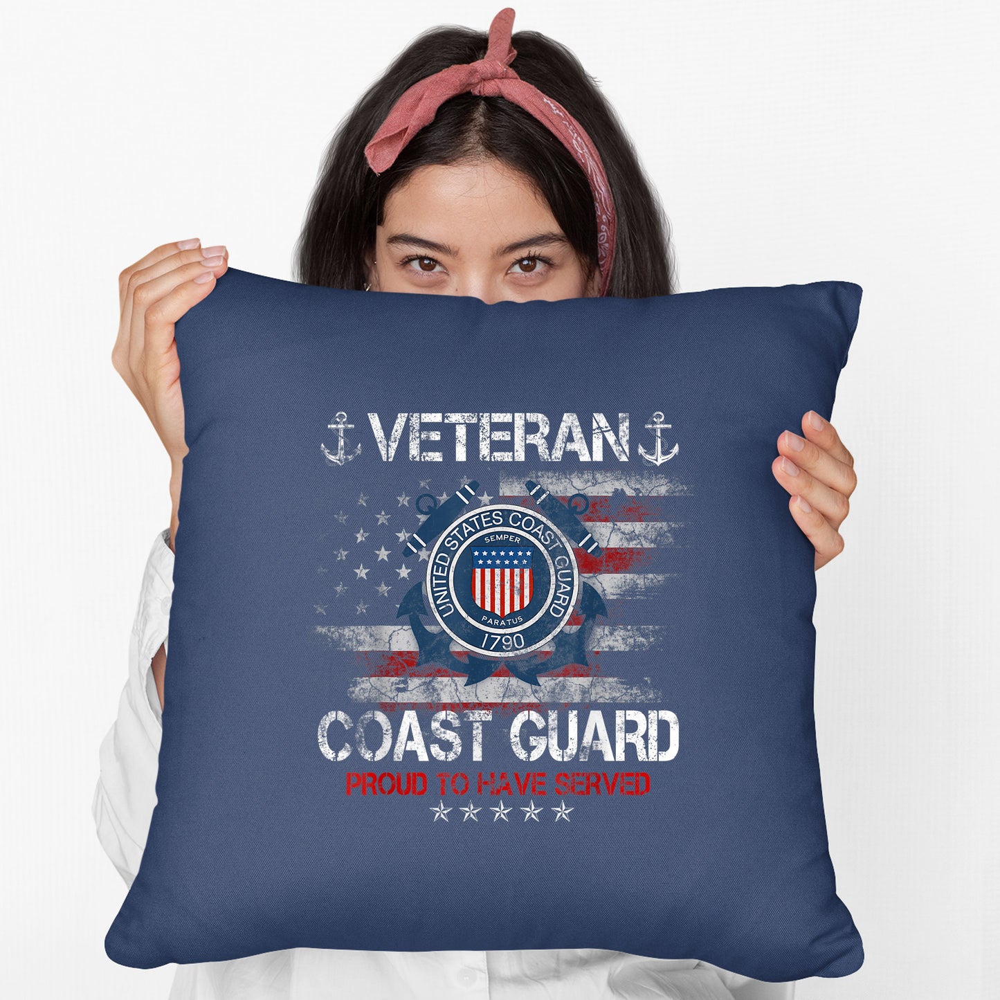 Memorial Day 2021 Coast Guard Veteran Cushion Veteran US Coast Guard Proud To Have Served USCG Veteran Cushion, Print Linen Cushion
