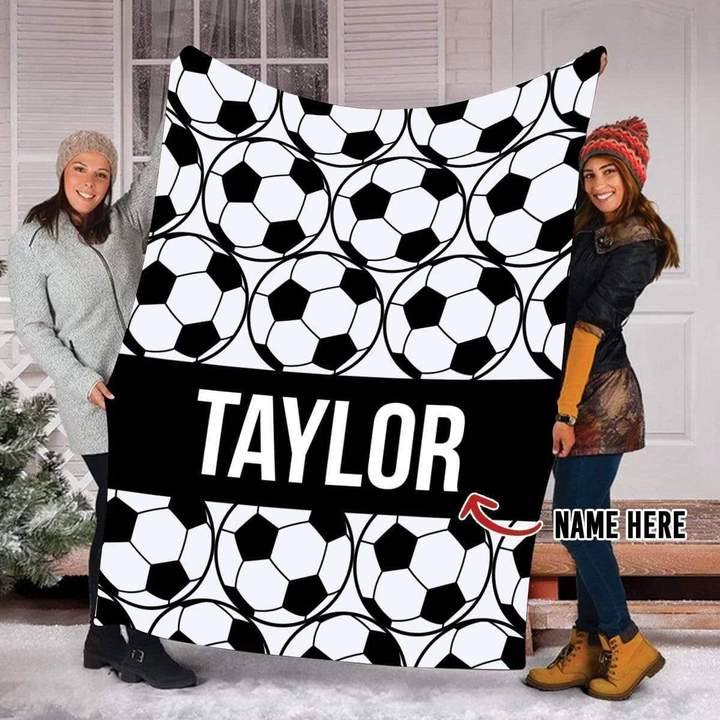 Blanket Custom Blankets Soccer Black White Sherpa Blanket,  Soccer Blankets, Custom Soccer Gifts For Coach And Soccer Players, Custom Birthday Gift For Soccer Player