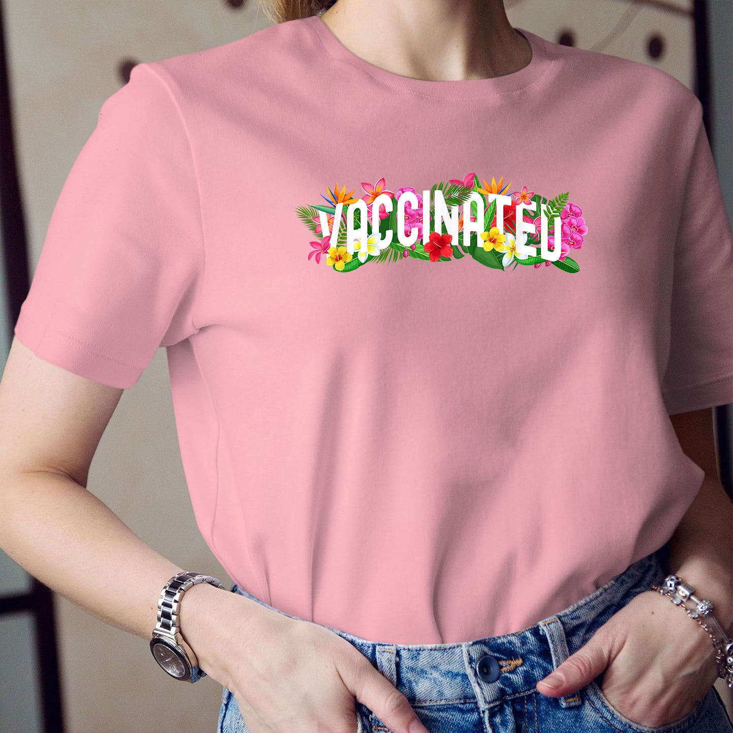 Vaccinated Shirt, Im Vaccinated Floral ProVaccination Summer Vaccine Gift TShirt, Cotton Shirt,  Women Shirt