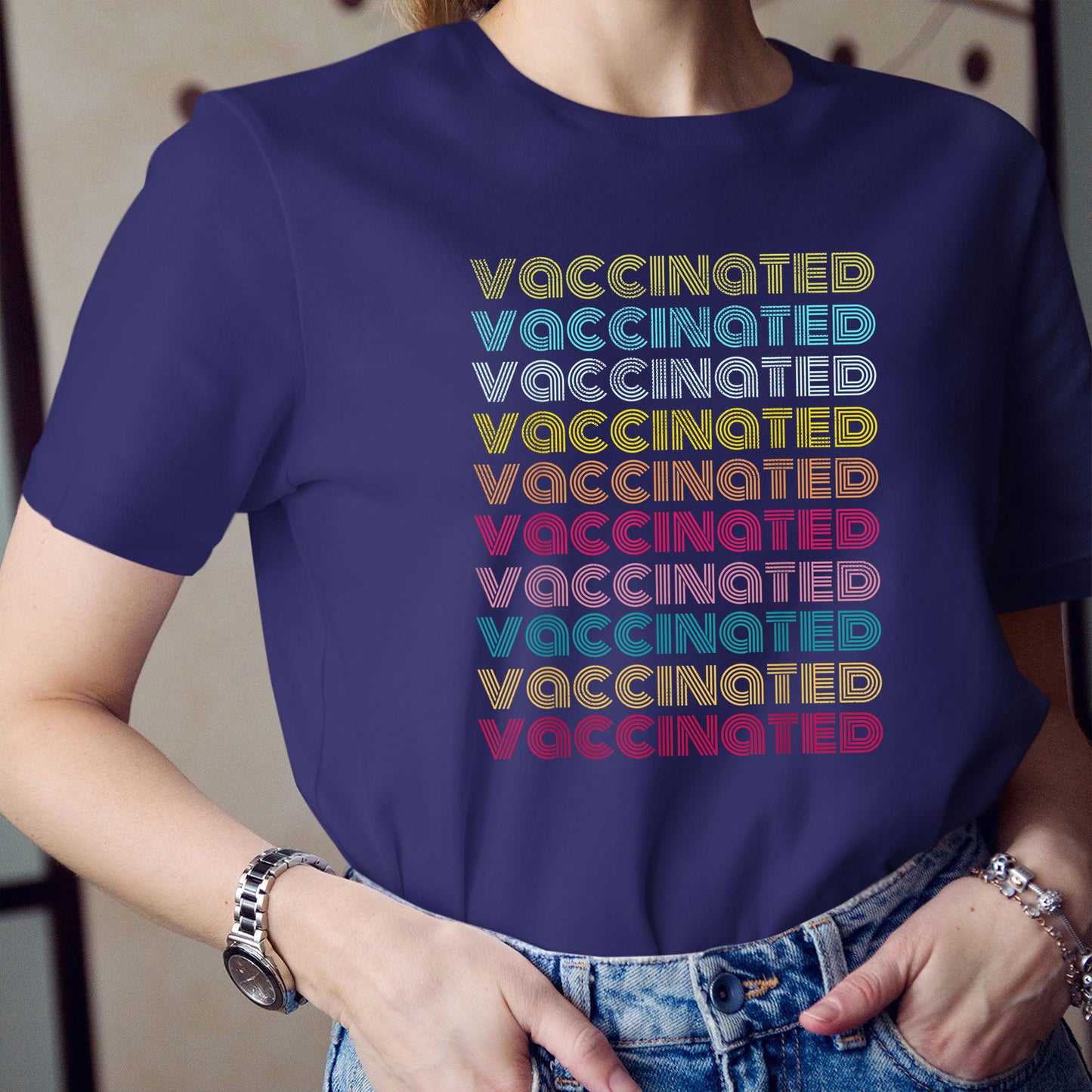 Vaccinated Shirt, Retro Rainbow I am Vaccinated ProVaccine Vintage Distressed TShirt, Cotton Shirt,  Women Shirt