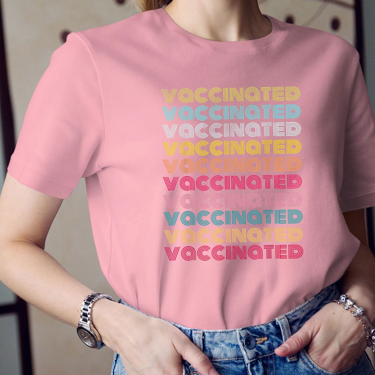 Vaccinated Shirt, Retro Rainbow I am Vaccinated ProVaccine Vintage Distressed TShirt, Cotton Shirt,  Women Shirt