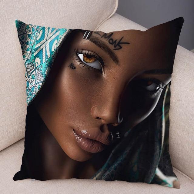 Girl Face Tatto Print Linen Cushion