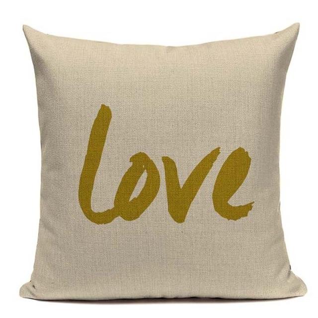 Gold Love Print Linen Cushion