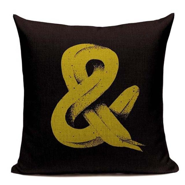 Gold & Print Linen Cushion  Black