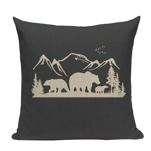 Bear Print Linen Cushion Black