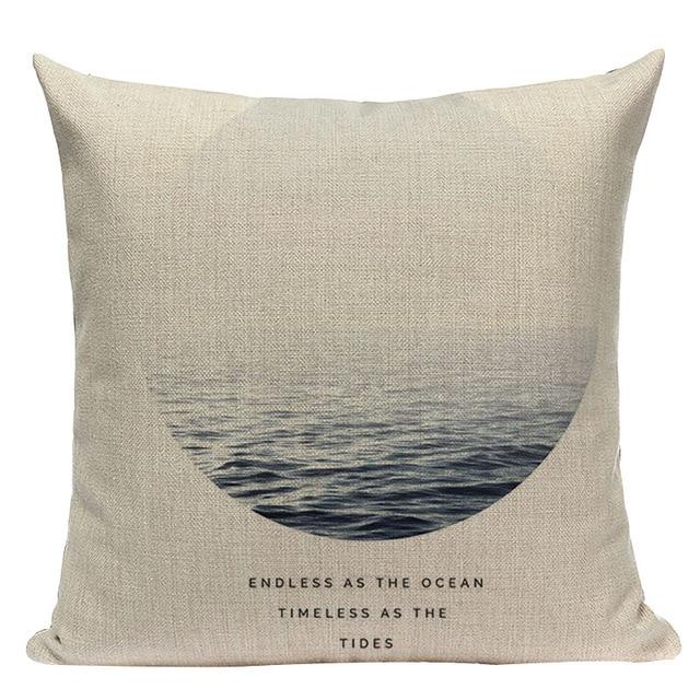 Blue Sea Print Linen Cushion
