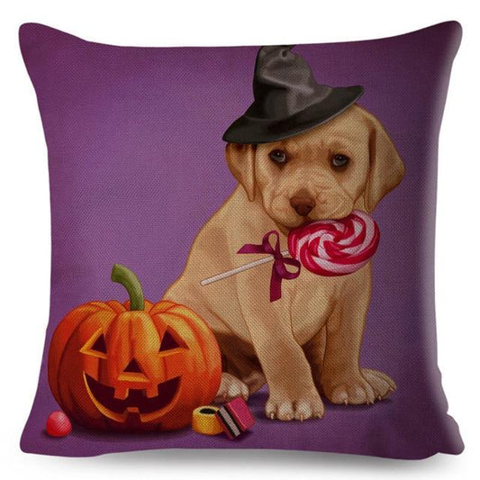 Halloween Cute Dog Print Linen Cushion
