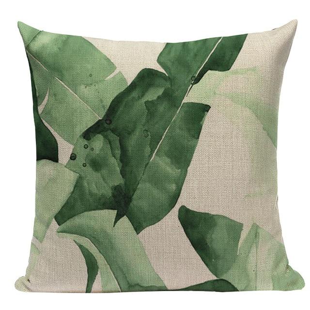 Banana Leaf Print Linen Cushion