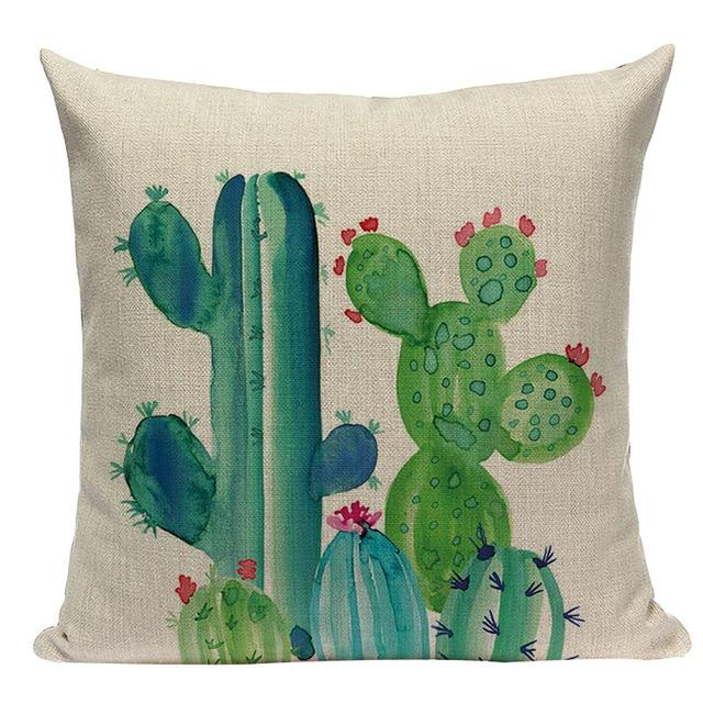 Cute Cactus Print Linen Cushion