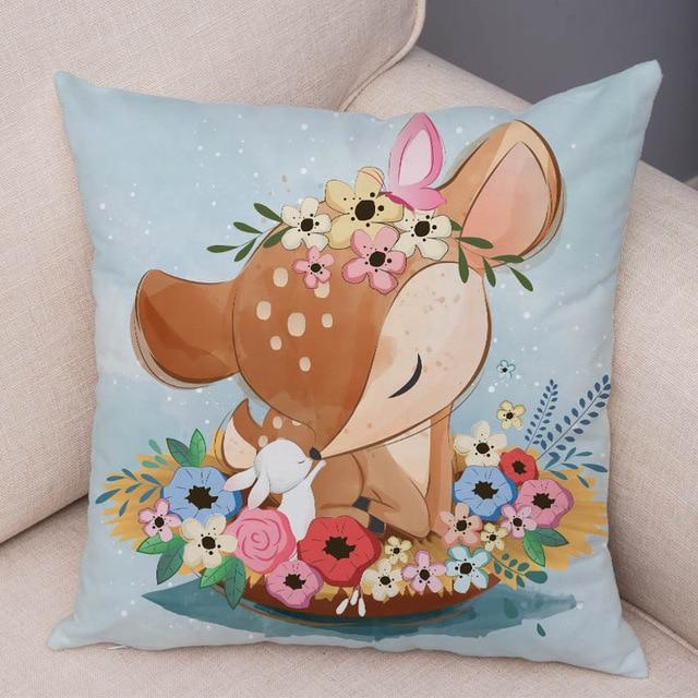 Cute Baby Reindeer Print Linen Cushion
