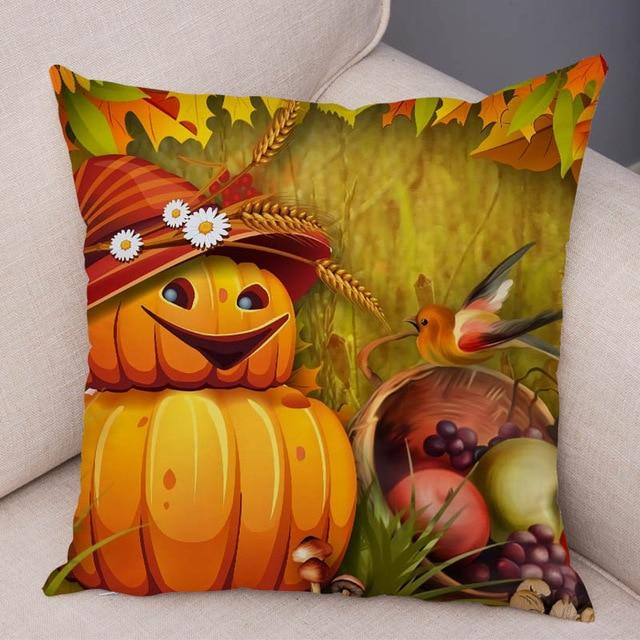 Halloween Pumpkin Print Linen Cushion