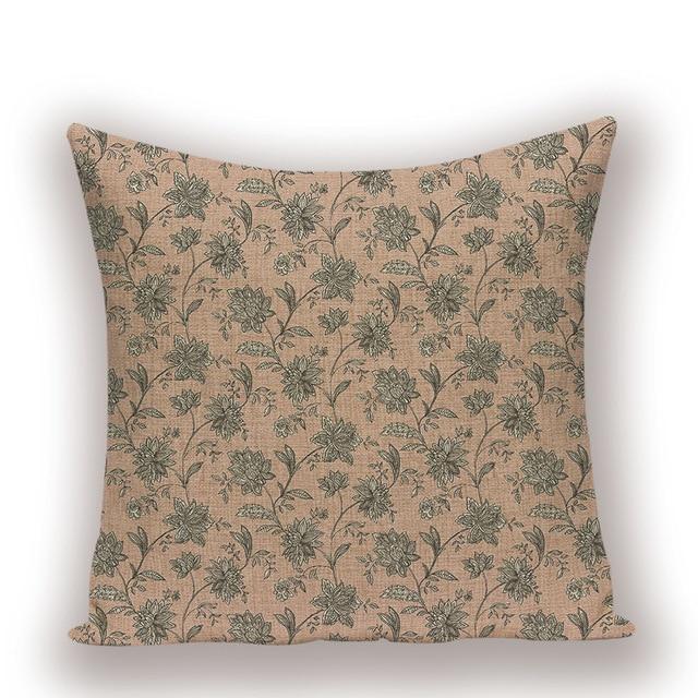 Green Flower Pattern Print Linen Cushion