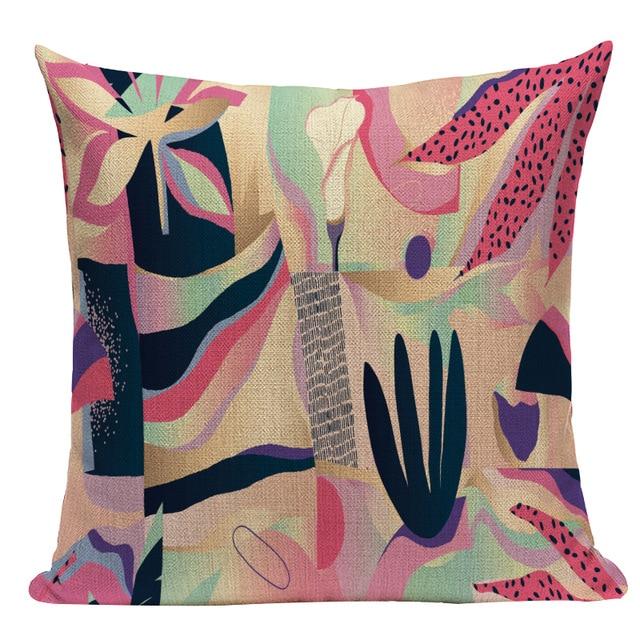 Colorful Leaf Tropical Print Linen Cushion
