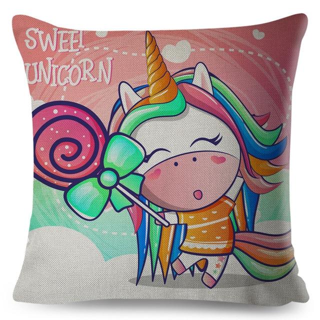 Baby Rainbow Unicorn Print Linen Cushion