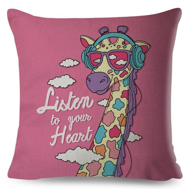 Lovely Giraffe Print Linen Cushion