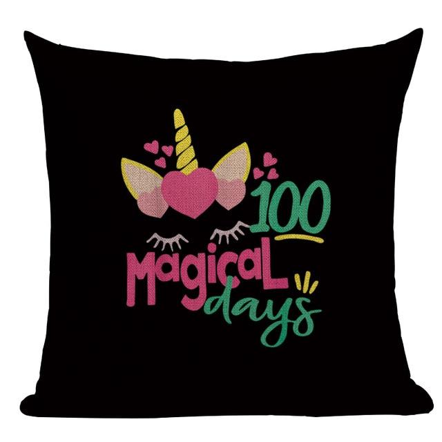 100 Magical Day Unicorn Print Linen Cushion