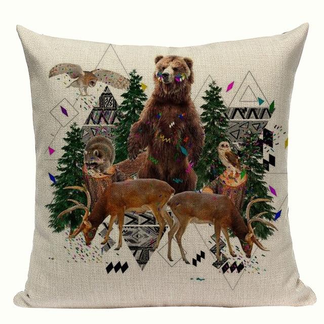 Baby Bear Deer Print Linen Cushion