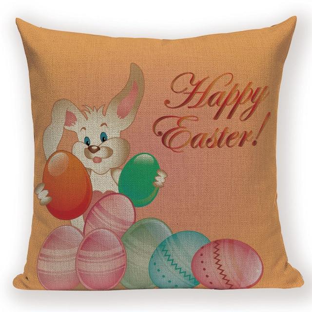 Happy Easter Print Linen Cushion Orange