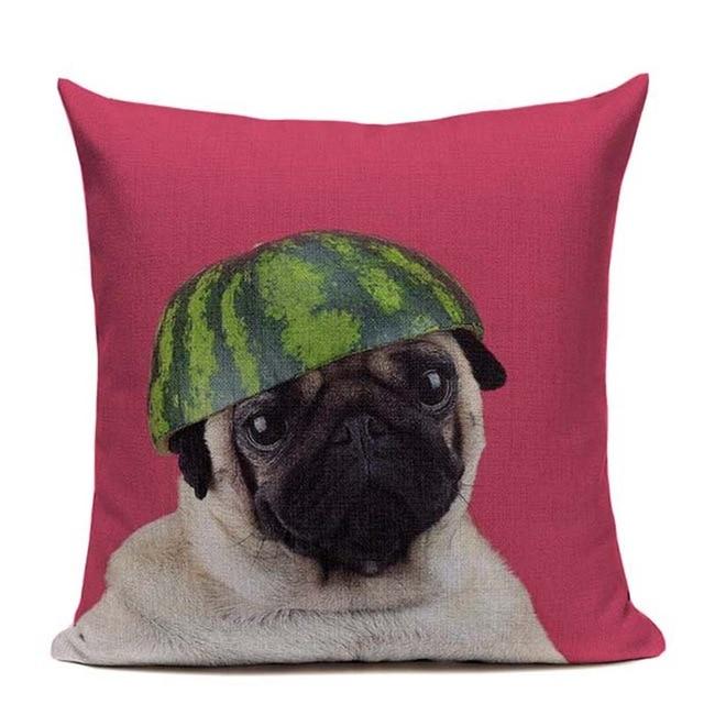 Funny Dog Watermelon Print Linen Cushion