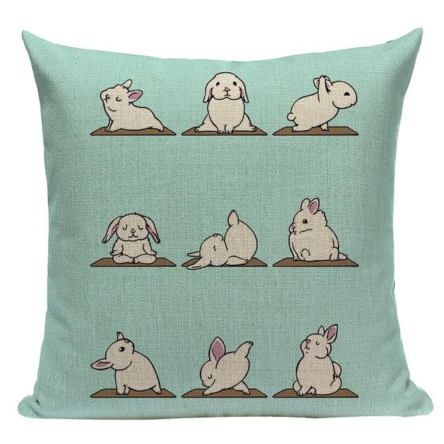 White Rabbit Yoga Print Linen Cushion