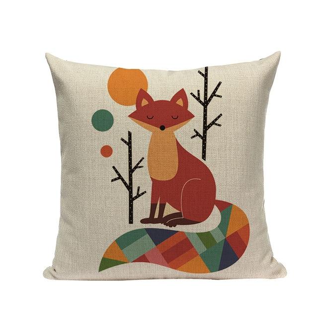 Fox Rectangle Pattern Print Linen Cushion
