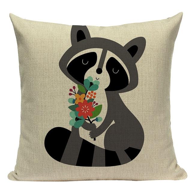 Baby Cute Raccoon Print Linen Cushion