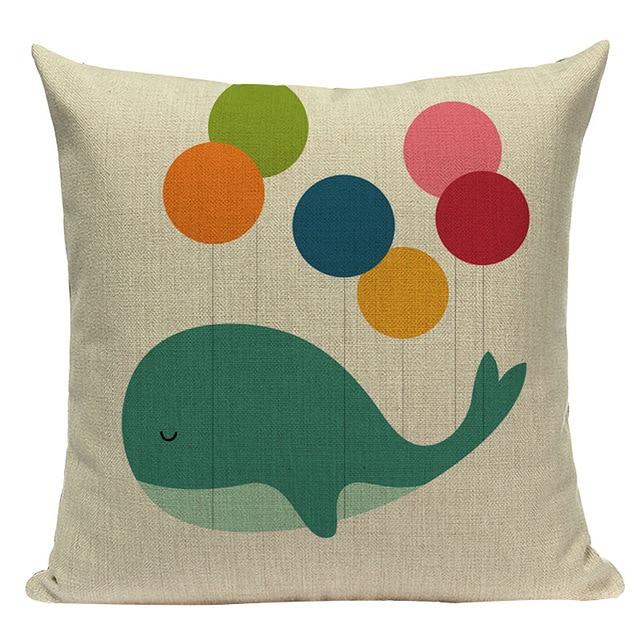 Fly Bubble Whale Print Linen Cushion
