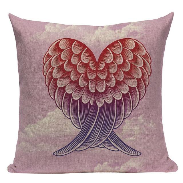 Red Pink Wing Print Linen Cushion