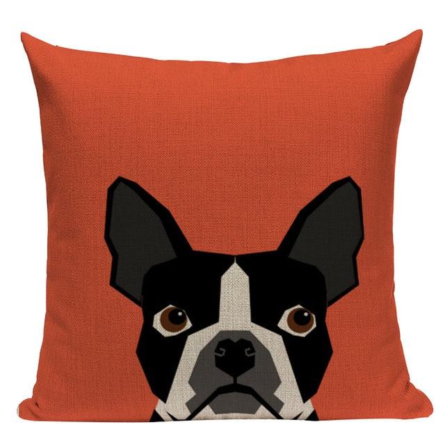 Baby Cartoon Pug Dog Print Linen Cushion Orange
