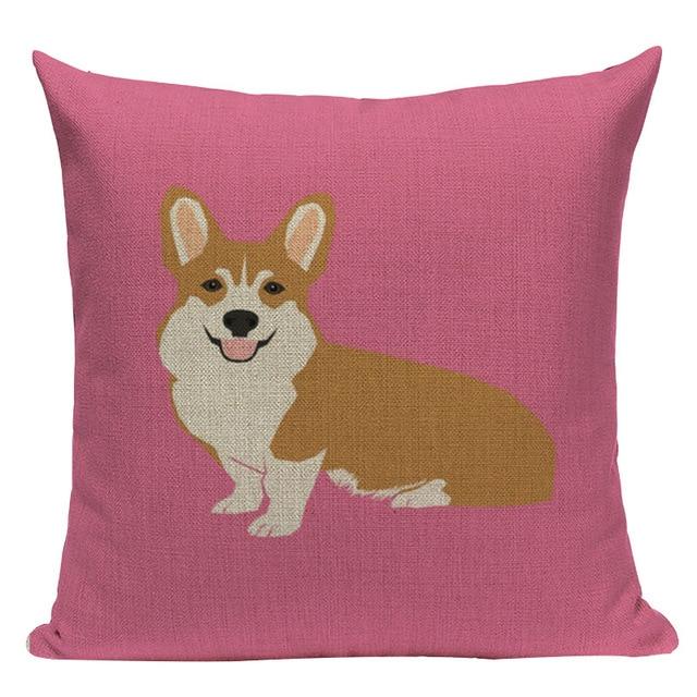 Baby Cartoon Corgi Print Linen Cushion Pink