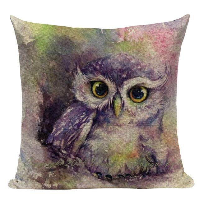 Cute Watercolor Owl Print Linen Cushion