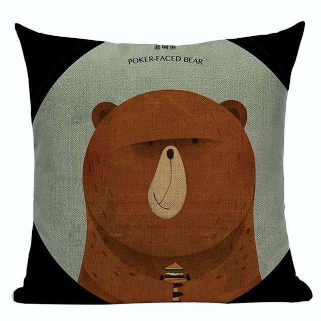 Brown Bear Print Linen Cushion
