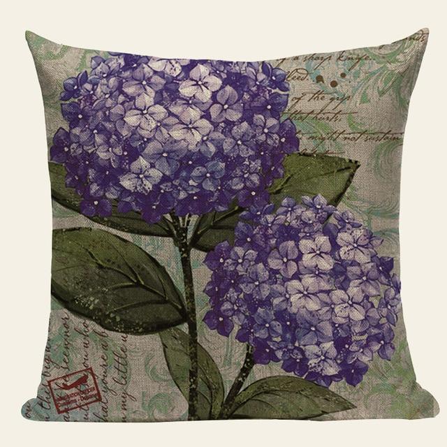 Retro Home Purple Hydrangea Print Linen Cushion