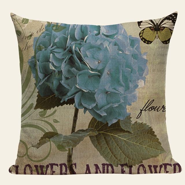 Blue Hydrangea Print Linen Cushion