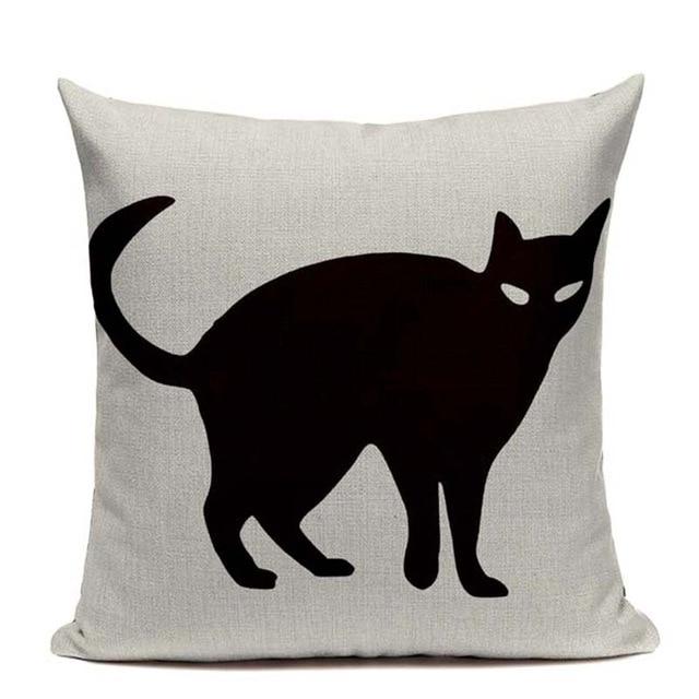 Scary Black Cat Print Linen Cushion