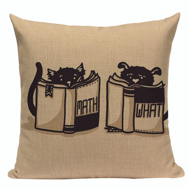 Black Cat Math What Print Linen Cushion