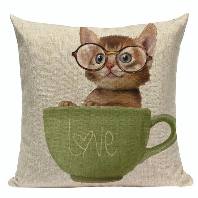 Mini Cat Print Linen Cushion